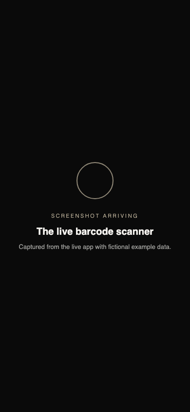 Live barcode scanner with champagne viewfinder frame